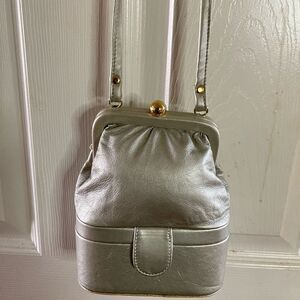 Dismicci silver leather handbag /shoulder with gold tone hardwares